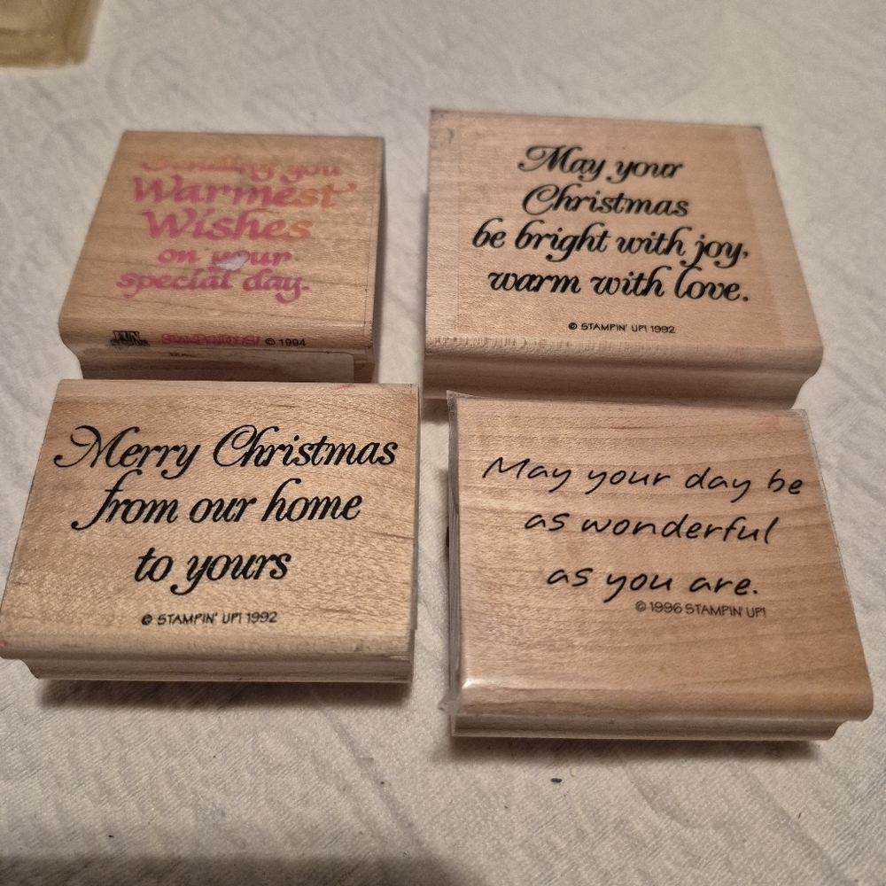 Stampin Up 4 Holiday Word stamps Good used condition